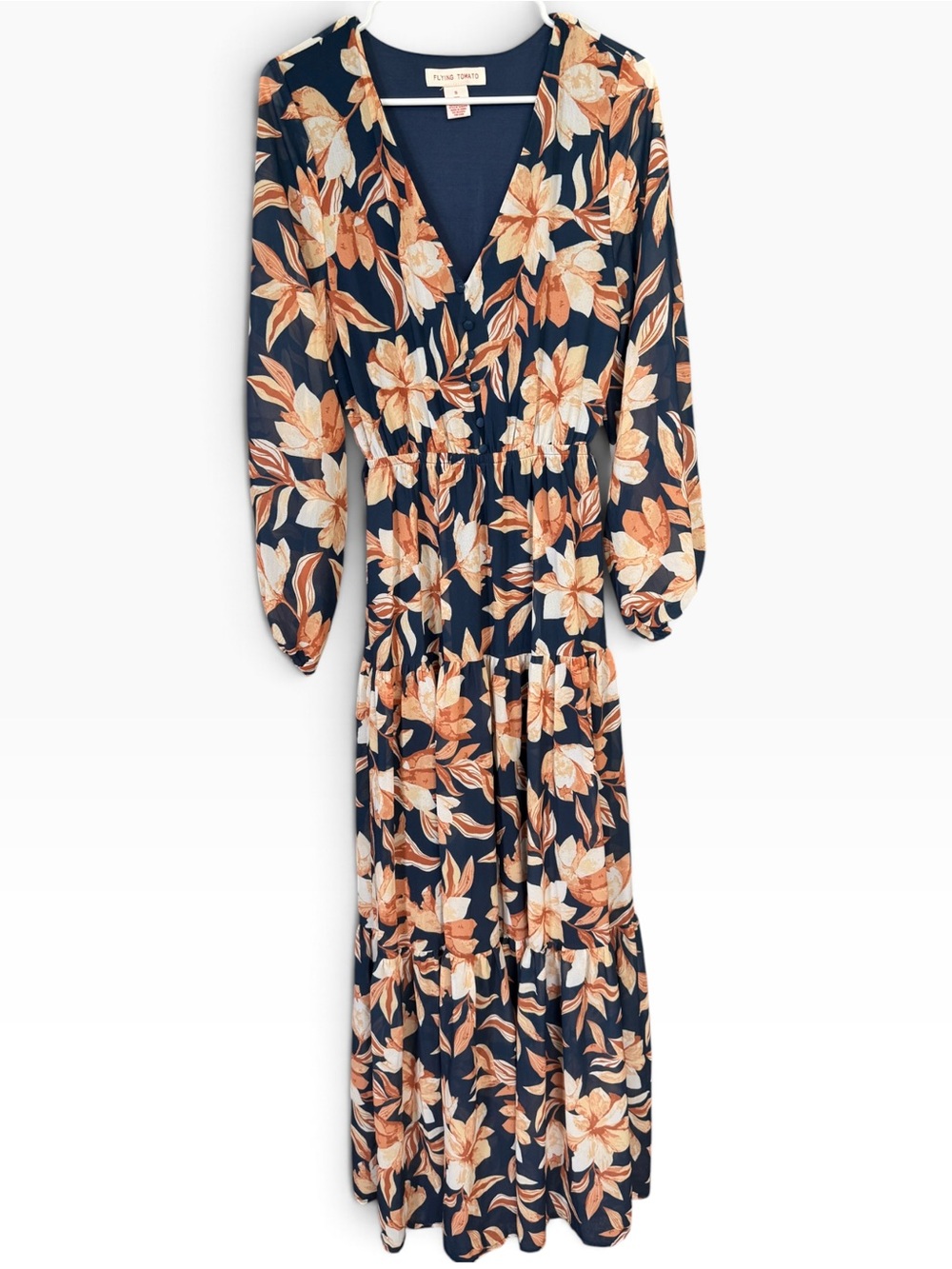 Flying Tomato Navy Floral Long Sleeve Maxi Dress Size Small